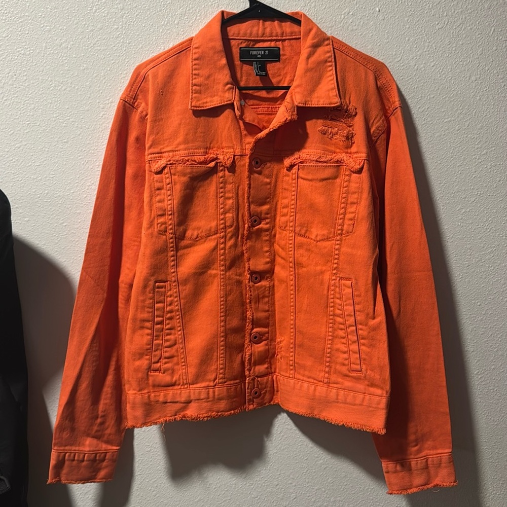 Forever 21 Men’s Distressed Orange Jean Jacket